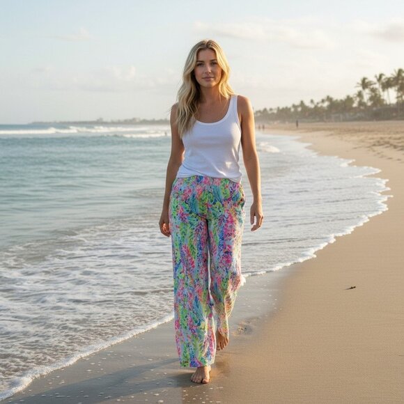 Lilly Pulitzer Catch the Wave Florita Linen Beach Pants Women's Medium - Picture 1 of 6